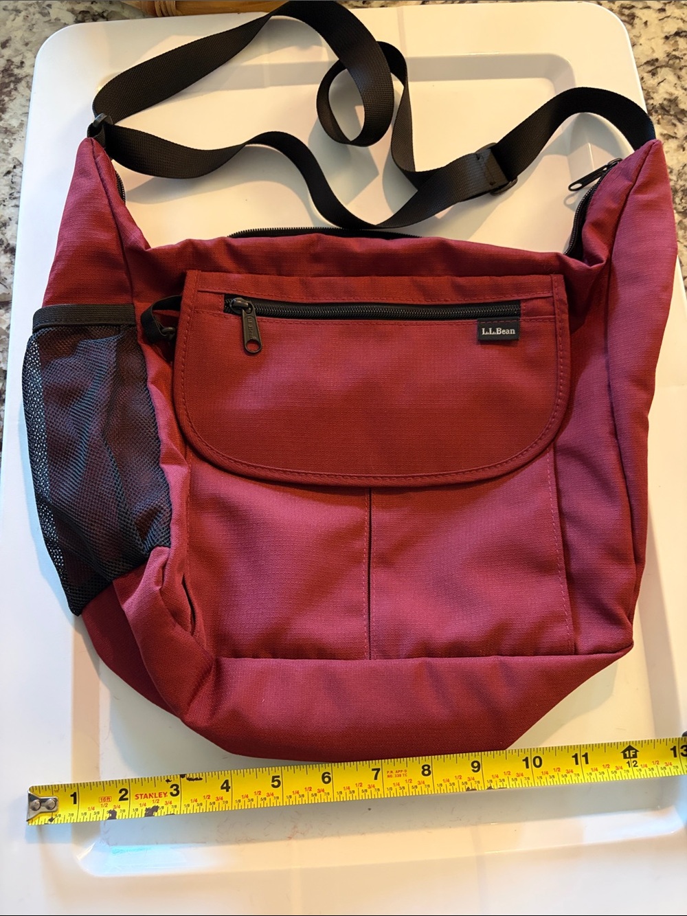 L.L. Bean Burgundy Crossbody Messenger Bag with Black Strap